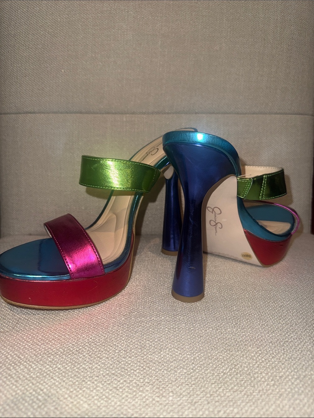 Jessica Simpson Metallic Multi-Color Platform Heels - Pink, Blue, Green